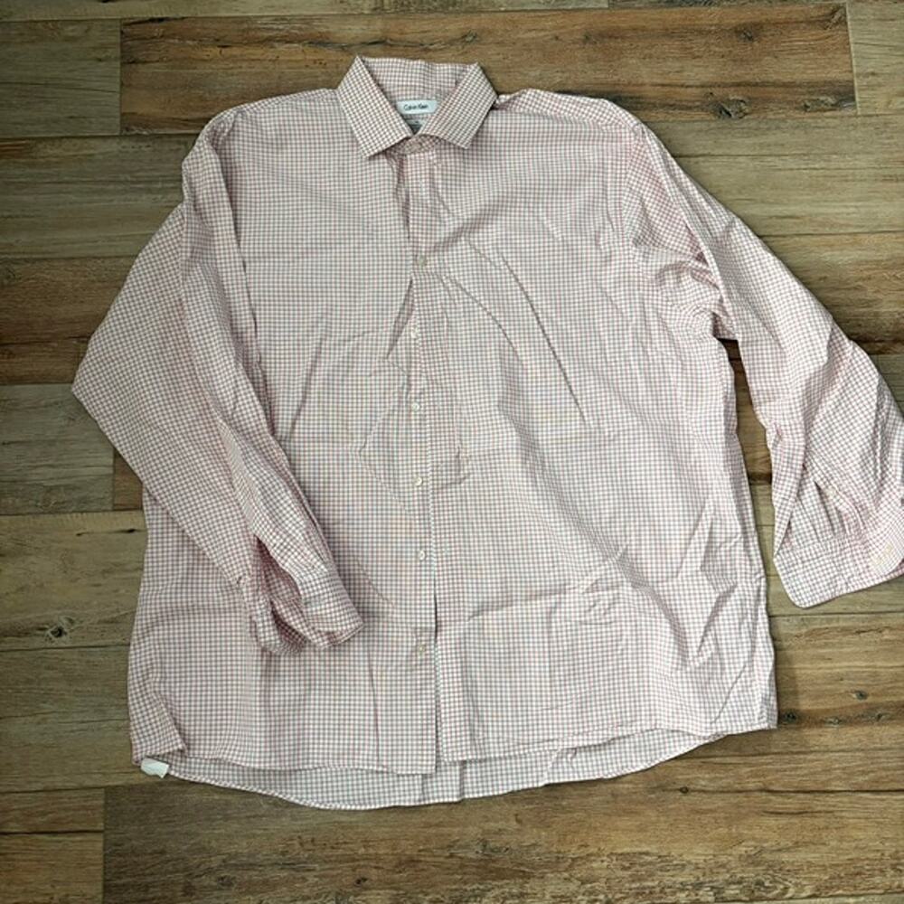 Calvin Klein Men’s Big Dress Shirt 18½ 34/35 Red Check Non-Iron